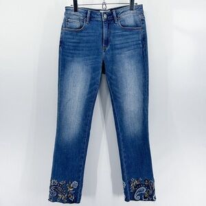 Driftwood Colette Straight Leg Crop Jeans Paisley Floral Embroidered Size 26